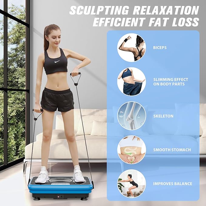 Vibration Plate Fitness Platform Exercise Machine Vibrating Lymphatic Drainage Shaking Full Body Shaker Workout Vibrate Stand Shake Board Sport Gym for Weight Loss Fat Burner for Women Men