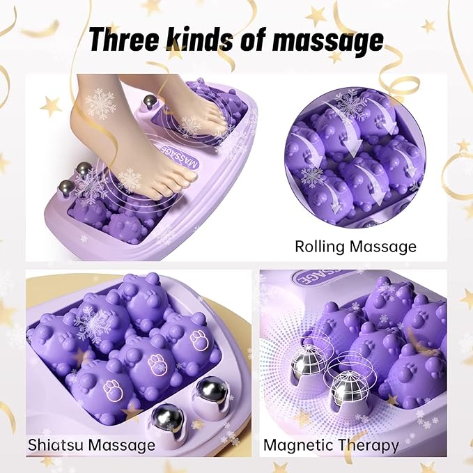 Foot Massager Roller for Plantar Fasciitis Relief, Dual Foot Acupressure Therapy for Pain Relief, Stress Relief and Improved Circulation, Portable Reflexology Tool for Home and Office Use (Purple)