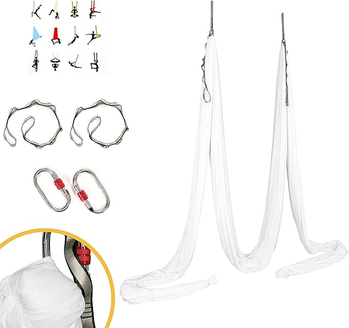 Kojem Aerial Silk Fabric Yoga Swing Kit For Fitness Yoga Inversions Flexibility Core Strength Dance White Nylon Fabric 6.6/13.1 Yards