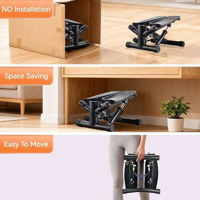 Steppers for Exercise at Home, Mini Stepper with Resistance Bands for Full Body Workout, Portable Stair Stepper for Home, Smooth and Quiet, Stepper Machine with LCD Monitor