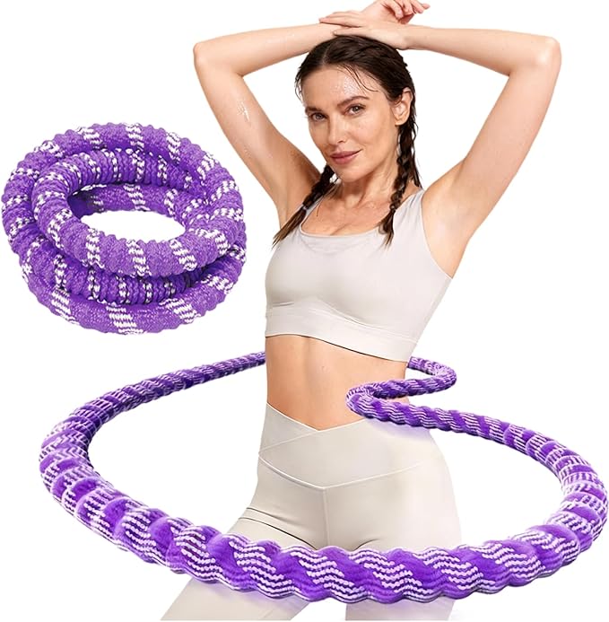 3.3 lbs Spring Soft Hula Hoop for Adults, Foldable Weighted Fitness Hoop with Video Tutorial, Soft Material Protects Lower Back, Home & Travel Workout