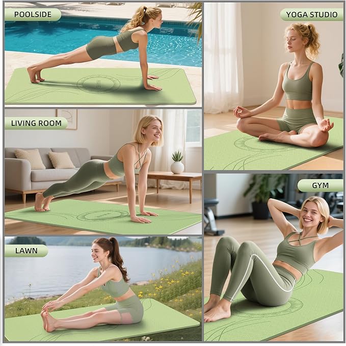 Large Yoga Mat Thick, 76"x32"x0.31"Wide POE Exercise Mat with Non-Slip Surface & Carry Strap, Anti-Tear Workout Mat for Yoga, Pilates, Fitness