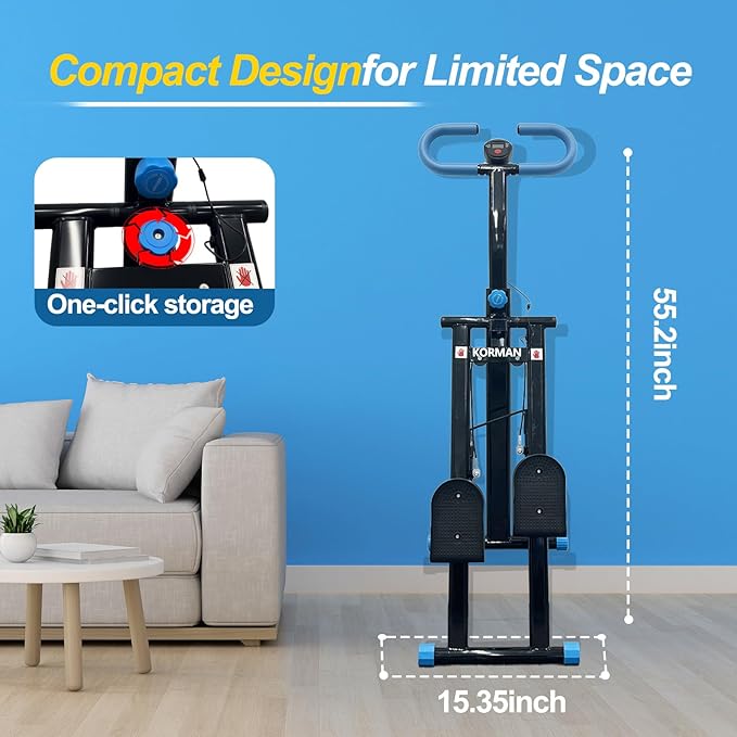 Stair Stepper for Home Gym, Foldable Vertical Climber Workout Machine, Full Body Cardio Machine with Adjustable Handles, LCD Monitor