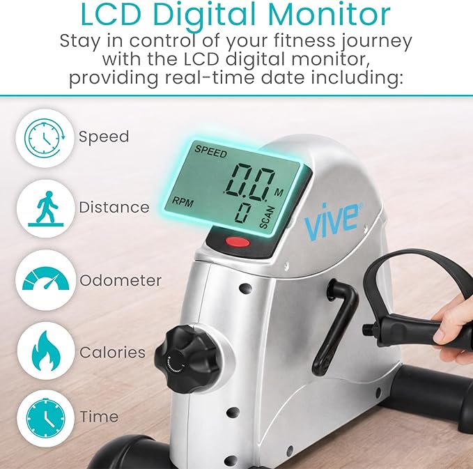 Vive Under Desk Bike Pedal Exerciser - Stationary Exercise Leg Peddler - Low Impact, Portable Mini Cycle Bike for Under Your Office Desk - For Arm or Foot - Small, Sit-Down Recumbent Equipment Machine