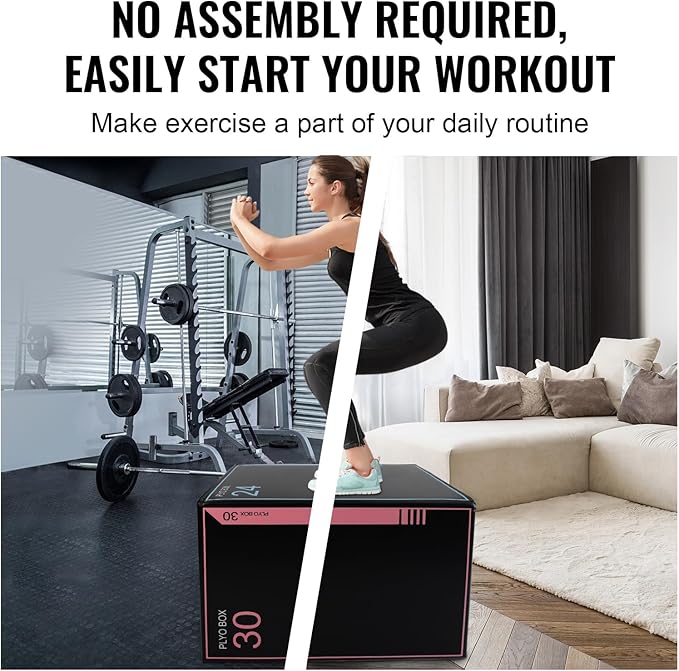 3-in-1 Dense Foam Plyometric Jump Box,30"x24"x20"-24"x20"x16"-20"x18"x16"Non-Slip Box Jumps for Home Gym,Exercise Foam Plyo Box for Fitness Training-Step-Ups,Split Squats,Dips,Box Jump Cube