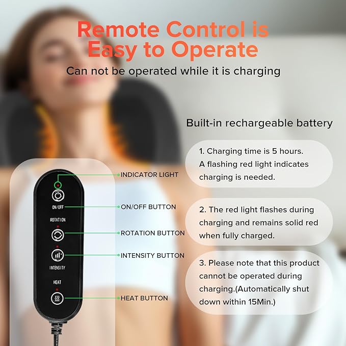 Cordless Neck Massager,Shiatsu Neck and Shoulder Massager, Mothers Day Gifts for Mom Back Massage with Heat Deeper Tissue Kneading Massage Pillow for Back, Home, Office -Fathers Gifts for Men Dad