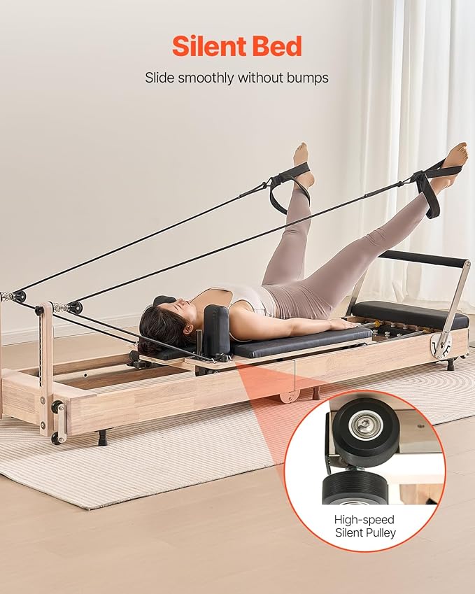 VEVOR Pilates Reformer Machine, Pilates Workout Equipment for Home Gym Studio Use, Pilates Reformer with Sitting Box and Jumpboard，fit for Beginners & Advanced Users