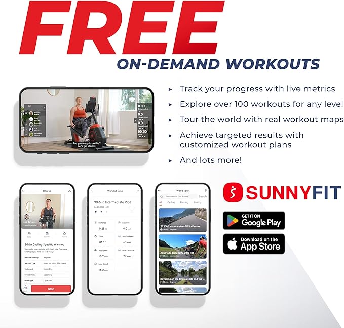 Sunny Health & Fitness Smart Recumbent Exercise Bike, Adjustable Cushion Seat & Mesh Back-Rest for Home Training, Magnetic Resistance & Belt-Drive for Quiet & Smooth workout, Free SunnyFit App Connect