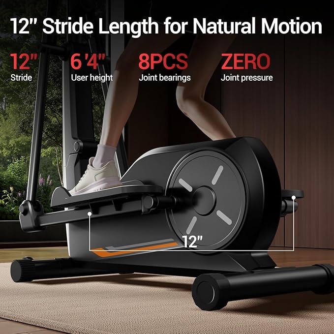 Elliptical Exercise Machine, Elliptical Training Machine for Home with Hyper-Quiet Magnetic Driving System, Compact Elliptical with 12IN Stride & LCD Monitor, 330LBS Weight Capacity