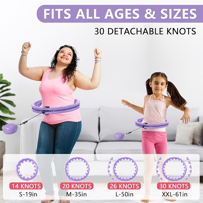 30/24/12 Knots, Upgraded Magnetic Lock Weighted Hula Hoop for Kids Adults Weight Loss, Infinity Hoop Plus Size, Home Indoor Outdoor, Fitness Exercise, Abdominal Toner