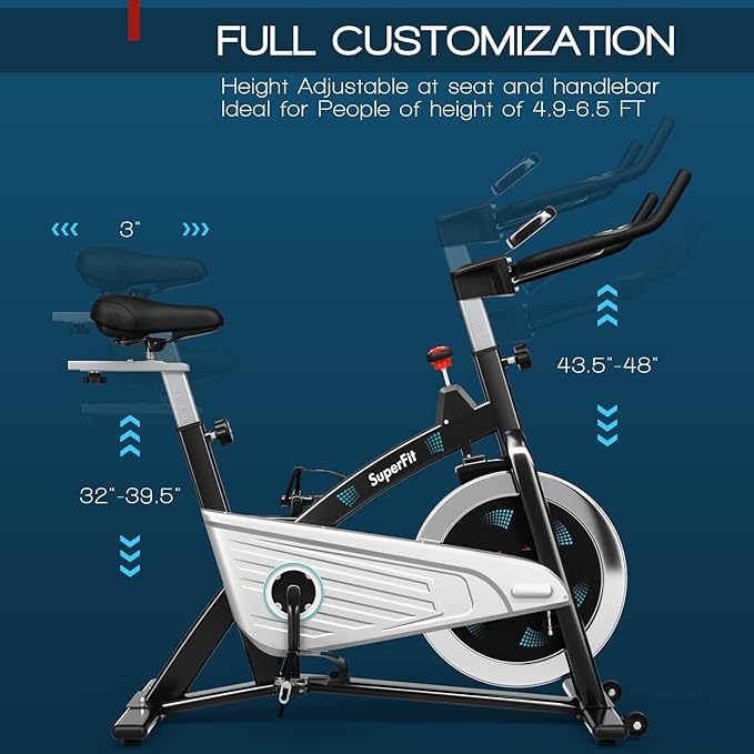 GYMAX Magnetic Stationary Bike, 30lbs Flywheel Indoor Cycling Bike with LCD Monitor & Heart Rate Sensor, Adjustable Cardio Aerobic Spinning Exercise Workout Bike for Home Gym