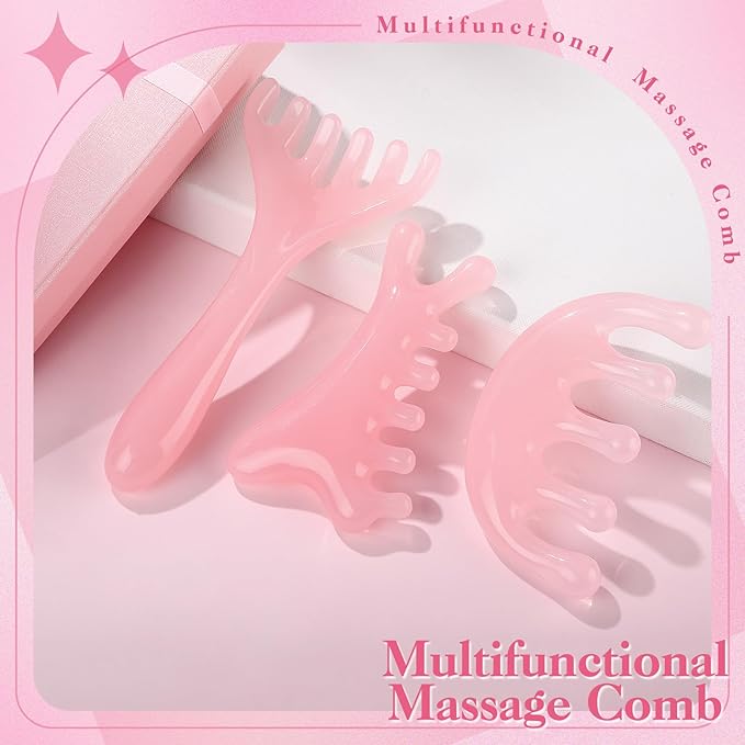 3Pcs Scalp Massage Tool for Head Massager Tool Pink Resin Gua Sha Comb for Relaxation Christmas,Stocking Stuffs