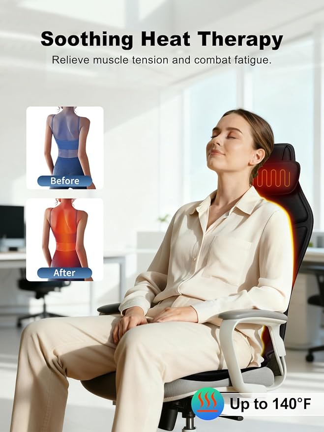 Vibration Back Massager for Chair with Heat, Massage Chair Heating Pad with Lumbar Traction, Seat Massager for Seniors, Office Workers & Family, Fatigue & Pain Relief in Office, Home Use