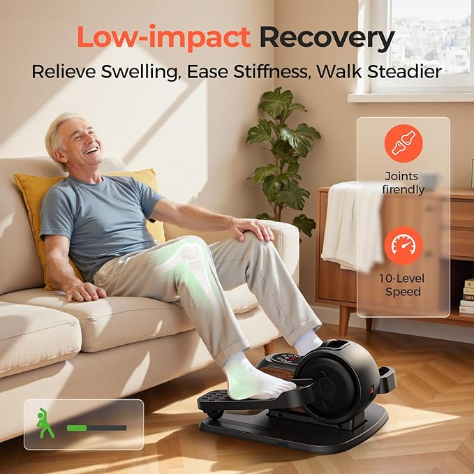 Under Desk Elliptical Exercise Machine, Electric Elliptical for Seniors with 10 Level Adjustable Resistance & Speeds, Quiet Portable Elliptical Machine with Remote for Home Office