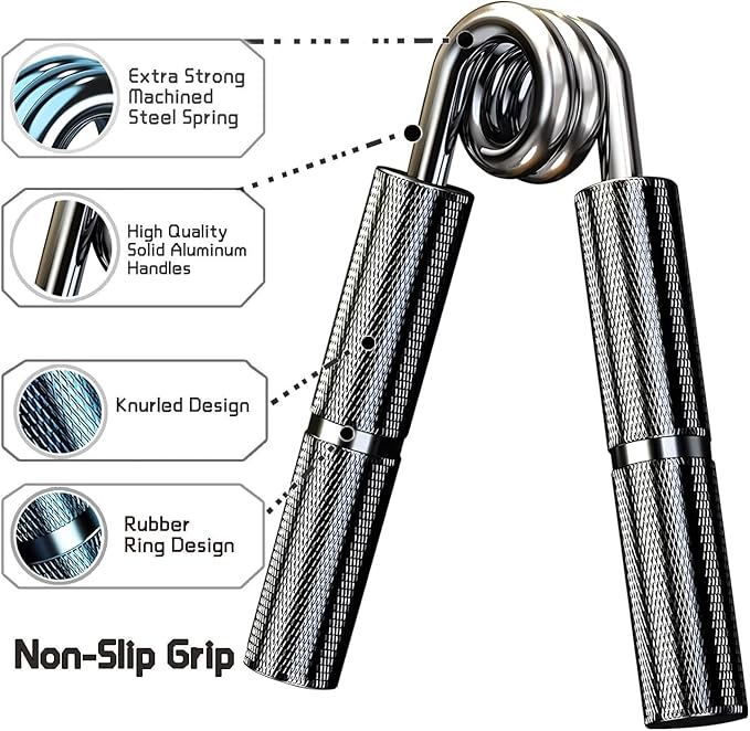 Silver Metal Hand Grip Set, 50LB-400LB No Slip Heavy-Duty Grip Strengthener Great Wrist & Forearm Hand Exerciser, Home Gym, Hand Gripper Grip Strength Trainer