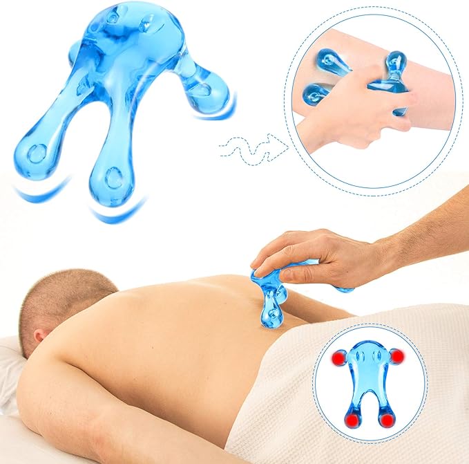 2 Pcs Deep Tissue Massage Tool Set Include 4 Legged Palm Massager and Thumb Massager Tool for Therapists Full Body Muscle Relief Gentle Point Massage Portable Handheld for Home Travel