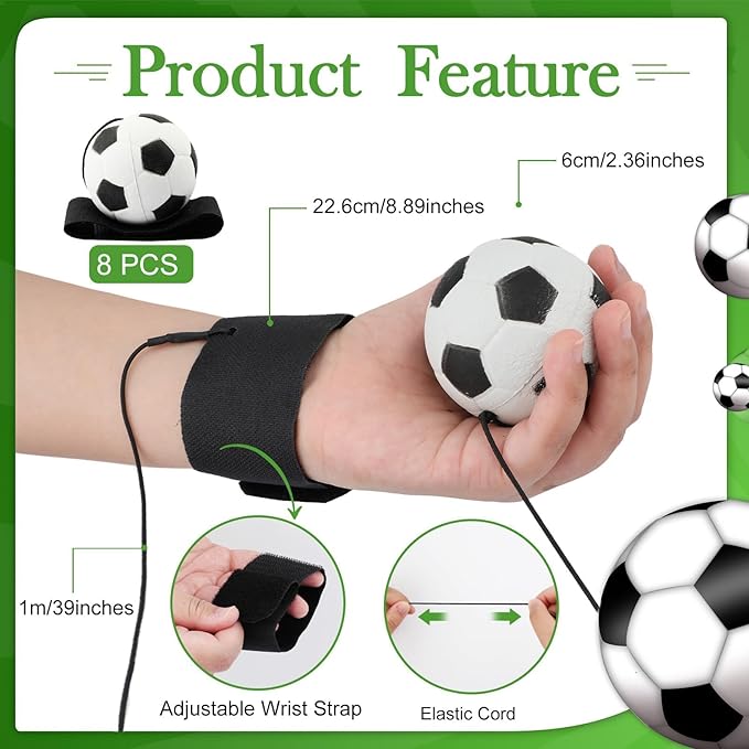 4/8/16/32 Wrist Return Ball on a String 2.36 Inches Rebound Sport Balls with Elastic Strap Baseball Soccer Tennis Practice Party Favors, Wrist Exercise and Fun Play for Kids & Adults