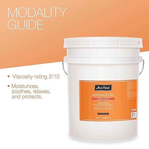 Bon Vital' Original Massage Gel, 5 Gallon Pail, Hypoallergenic & Paraben-Free, Professional Massage Gel, Hydrating Massage Cream Alternative for Dry Skin and Sensitive Skin