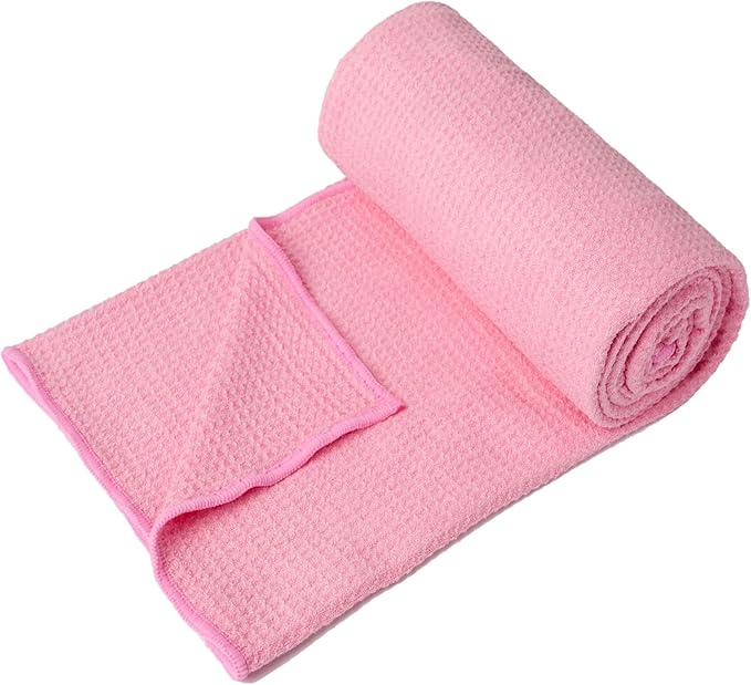 Eunzel 2 Pack Hot Yoga Towel, Non-Slip Yoga Mat Towel with Grip Dots Stickyfiber Sweat Absorbent Towel for Hot Yoga, Pilates and Workout 72" x 24", Pink