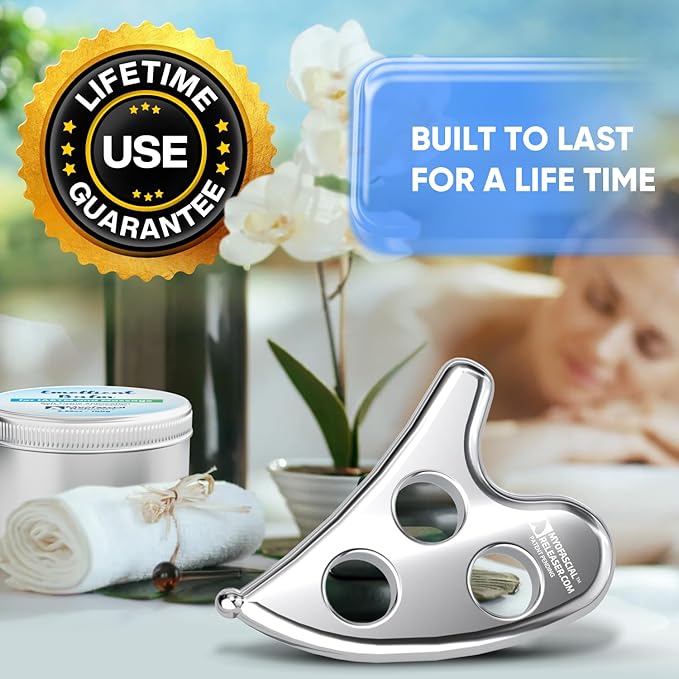 Professional Muscle Scraper Tool – Medical-Grade 304 SS IASTM & Gua Sha Scraping Tool – Ergonomic Fascia Mobilization Instrument for Soft Tissue Massage & Manual Bodywork – Emollient Balm Included