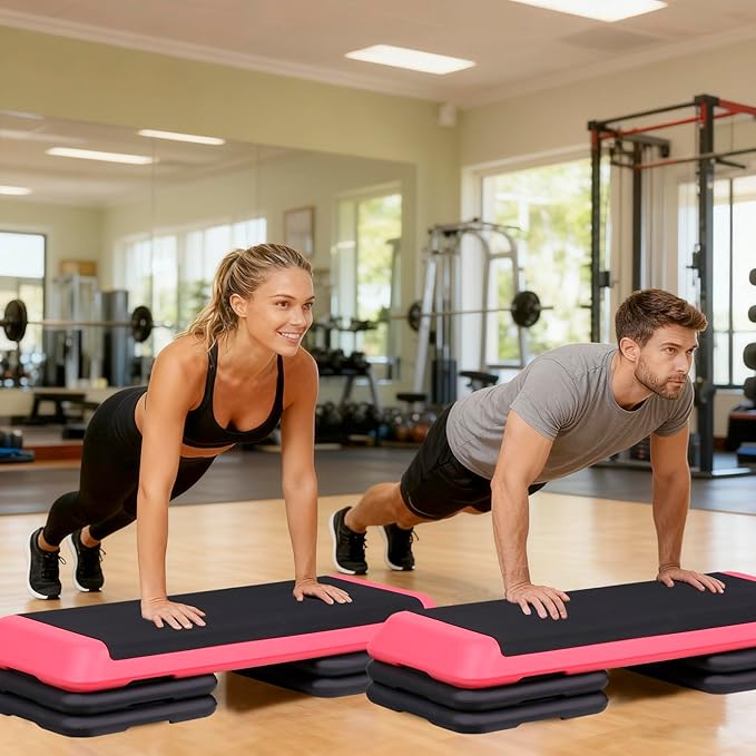 Adjustable Workout Aerobic Stepper, Exercise Step Platform Trainer with 4 Risers,Non-Slip Surface for Home Gym Workout Training