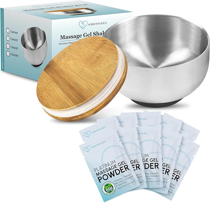 Platinum Nuru Massage Gel Powder Bowl Set | 10 x Massage Powder 5g Sachet | 1 x 16 fl oz Bowl