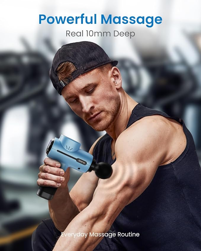 RENPHO Active Massage Gun, Percussion Deep Tissue Back Massager Ergonomic Design with 5 Speeds for Muscle Therapy, Travel Massage Gun with Carry Case, Portable