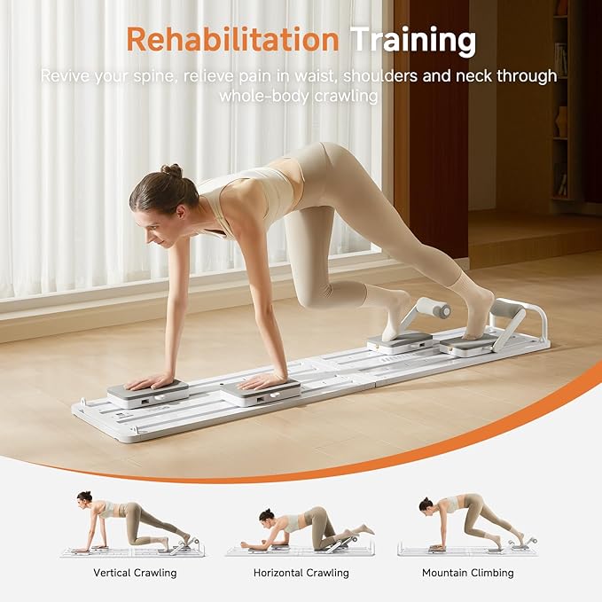 Pilates Crawling Machine,Portable Foldable Reformer Board, All-in-One Pilates Equipment for Home Workout,Core Strength&Full Body Exercise Kit with Exclusive APP for Small Space Max 265lbs,White