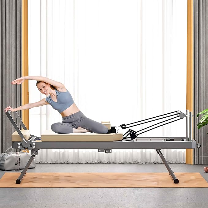 Foldable Pilates Reformer Machine for Home, 330 lb Capacity, Double Resistance, High-Density Cushion, Easy Assembly, Ideal for Home & Studio Workouts