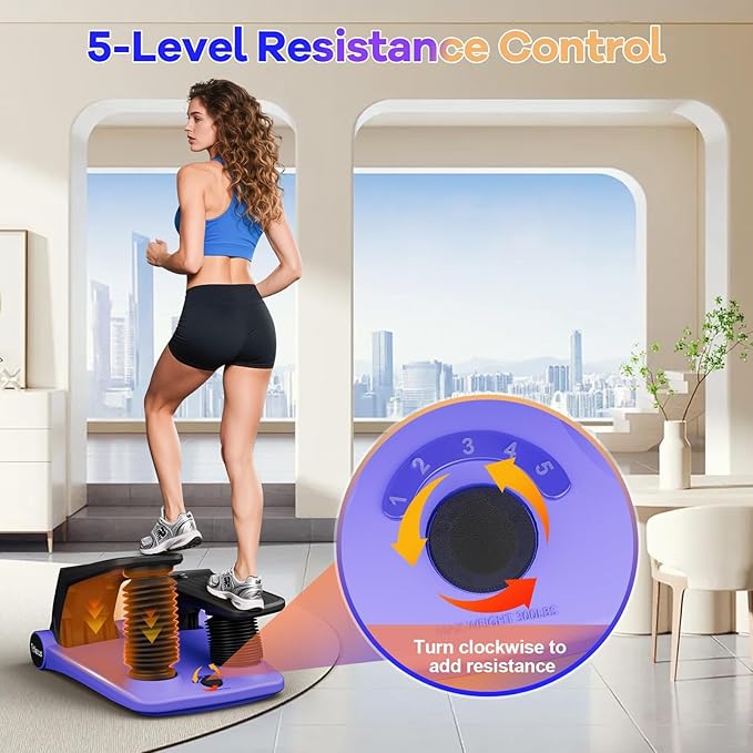 Air Compression Resistance Stepper – Adjustable Mini Stair Climber for Home Cardio Workout, Portable Stepper Machine with LCD Display, 5-Level Adjustable Resistance, Non-Slip Pedals - Batt. not incl.