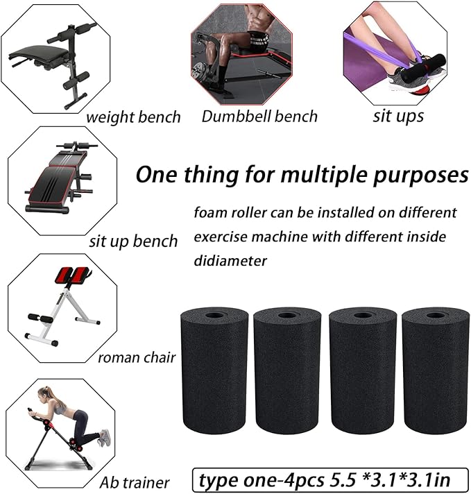 Foot Foam Pads Roller (5.5 * 3.1 * 3.1in), Olympic Weight Bench Foam for Inversion Table,Sit Ups,Leg Curl Press Attachment Extension (Black)
