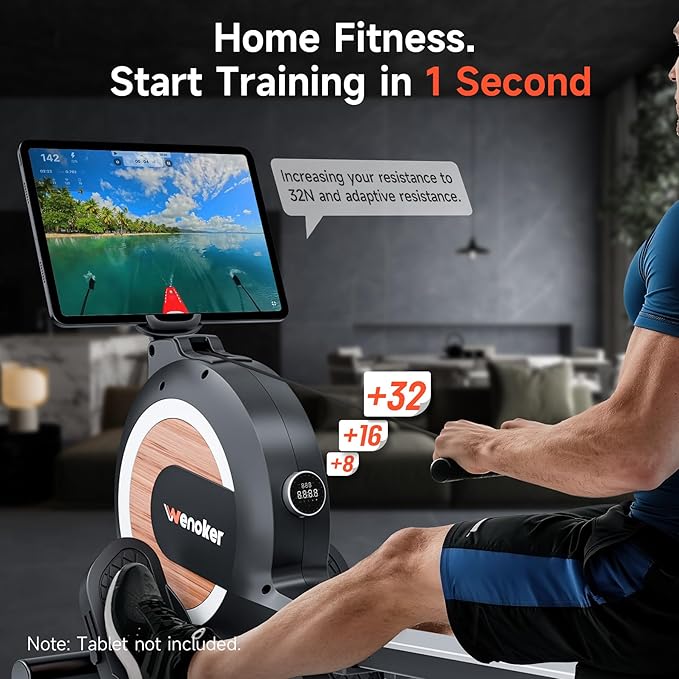 Rowing Machine,Wenoker Magnetic Rower Machine for Home,App Supported 350 LB Weight Capacity, Smooth Whisper Quiet with LCD Monitor Tablet Holder & Comfortable Seat Cushion, Compact and Saves Space