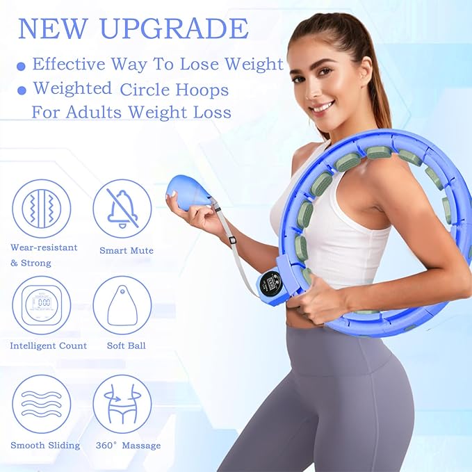 2025 New Silent Smart Weighted Fitness Circle, Weighted Circle for Adults Weight Loss,18 Detachable Links Waist 30"- 50", Exercise Circle for Women & Men