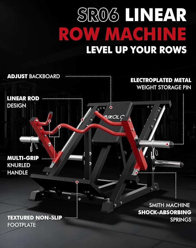 Mikolo Linear Row Machine, Rowing Machine for Home with Plate-Loaded Smith Row, Linear Bearing Back Workout Equipment for Home Gym