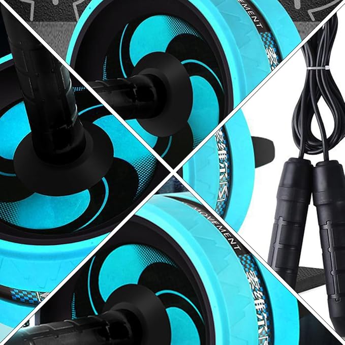 VOSAREA Ab Roller Wheel Fitness Exercise Wheel Set with Knee Pad and Jump Rope, Quiet Abdominal Roller for Core Strength Training, Blue and Black, Home Gym Calisthenics Equipment