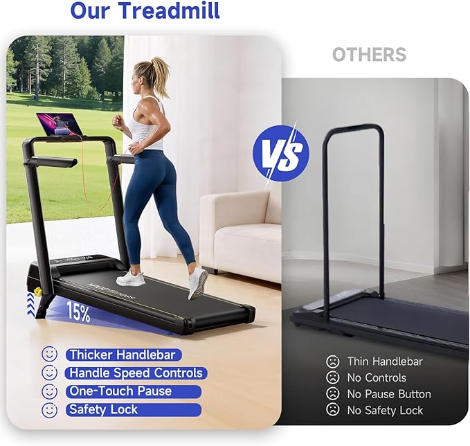 Foldable Treadmill with Incline, Walking Pad with Handle Bar 3 Level Incline, Portable Folding Treadmills for Home/Office 300 Lbs Capacity, Quiet Desk Treadmill with Remote Control & APP