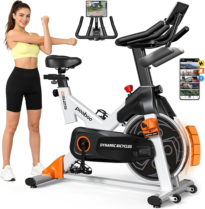 pooboo Exercise Bike, Adjustable Magnetic/Brake Pad Resistance Silent Belt Drive, Indoor Cycling Bike for Home Cardio, Fitness Stationary Bike with 350lbs/300lbs Weight Capacity &Upgraded Version Seat Solid Build 1