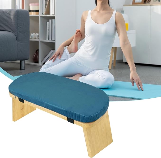 Meditation Bench Kneeling Stool Chair Wooden Prayer Bench Meditation Stool, Blue