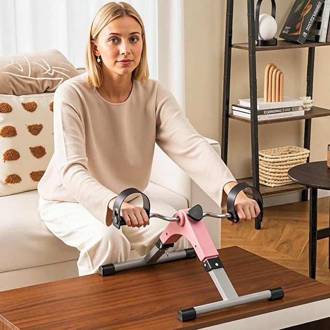 Goplus Folding Pedal Exerciser, Under Desk Mini Exercise Bike for Arm & Leg Workout, Portable Desk Bike Peddler Machine w/ Adjustable Resistance & LCD Display for Adults Seniors, Home & Office