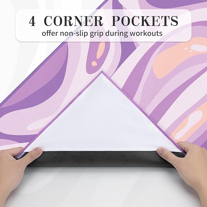 Yoga Mat Towel Cover with Large Corner Pockets, Non Slip Grip Microfiber Mat Cover Mat for Hot Yoga, Pilates and Gym Workout, 74" L x 26" W, Purple
