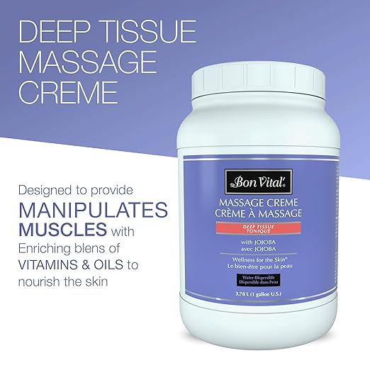 Bon Vital' Deep Tissue Massage Creme, 1-Gallon Container, Lightweight Non-Greasy Formula for All Skin Types, Ideal for Deep Muscle Manipulation, Hydrating Massage Lotion for Spa and Home Use