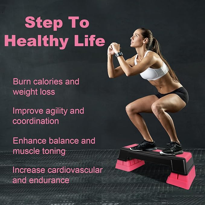 Exercise Workout Aerobic Step Platform Trainer, 30" Aerobic Stepper with 5"-7"-9" Adjustable Height Risers