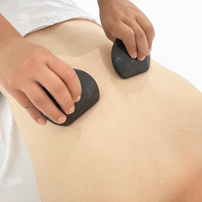 Master Massage 2-Piece Large Contoured Hot Stone Set – Three-Quarter Round Basalt Lava Rocks for Deep Tissue, Trigger Point & Acupressure Therapy – Professional Massage Tools