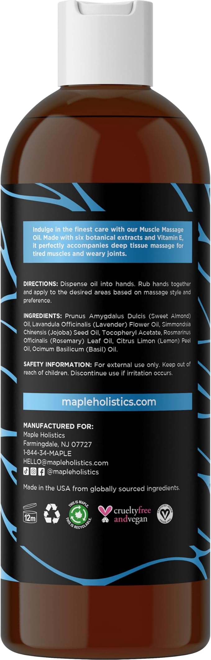 Muscle Massage Oil for Body - Relaxing Massage Oil with Lavender Lemon and Rosemary Essential Oils for Muscles and Joints - Gentle Moisturizing and Warming Formula for Pro or Home Use (8 Fl Oz)