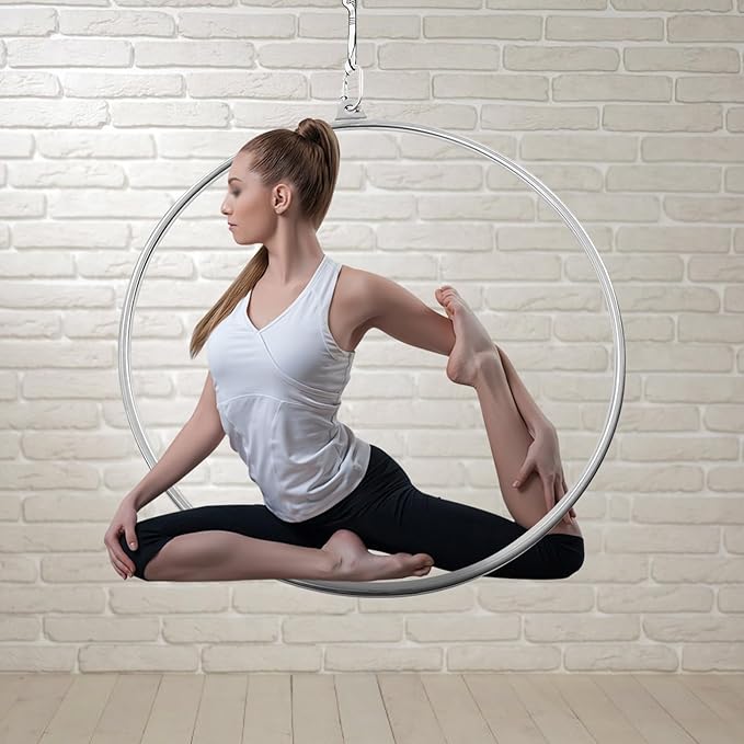 Aerial Hoop Stainless Steel 85/90 CM Lyra Hoop with Rigging Hardware Kit Professional Yoga Aerial Lyra Hoop Set for Fitness, Dance, Performance, 115kg/253lbs Capacity (90cm/35.43inch)