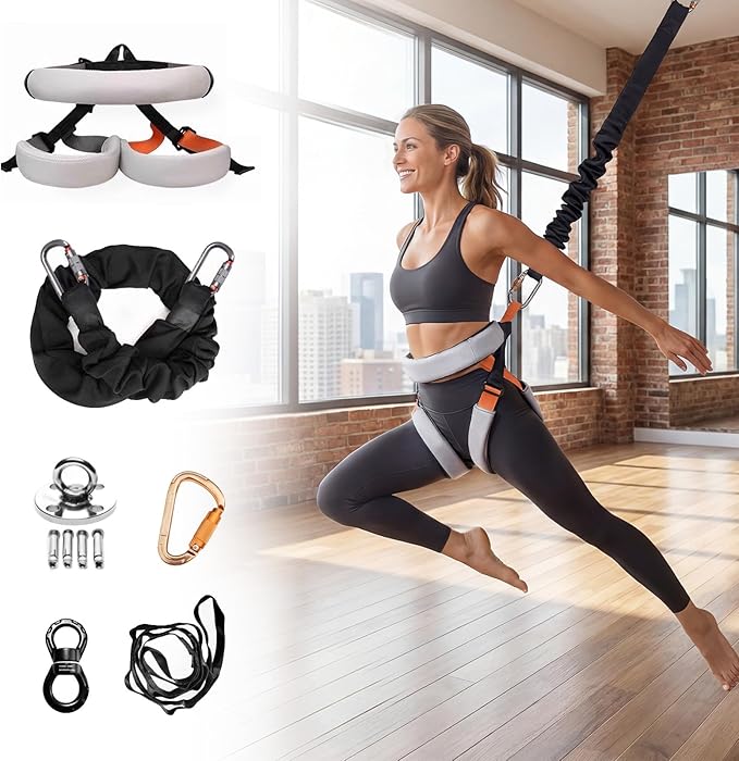 Bungee Fitness Equipment Set (Size S, 66–88 lbs), Low-Impact Joint-Friendly Trainer for Aerial Yoga & Dance, 360° Swivel Adjustable Harness, Shock-Absorbing Latex Resistance for Home Gym Workout