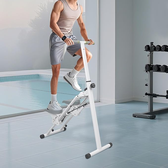 Stair Stepper for Home Gym Exercise | Stair Stepper Machine with Adjustable Handlebar Height | Folding Cardio Stair Master | with Oversized Pedal | 300LBS Loading Capacity | White& Gray
