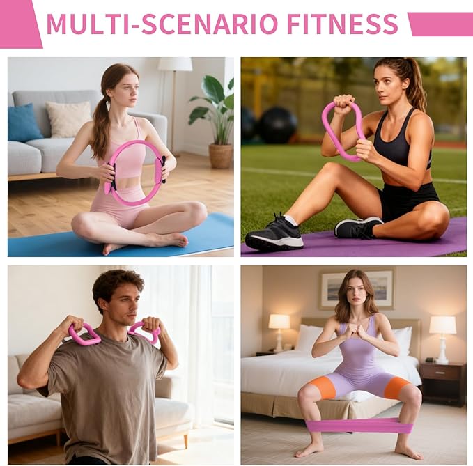 Pilates Kit for Home Workouts for Women-12-Piece Equipment Set with Ring,Yoga Ball,5 Resistance Bands,Figure-8 Band,Arm Stretcher,Grippy Socks,Storage Bag for Toning,Strength & Flexibility