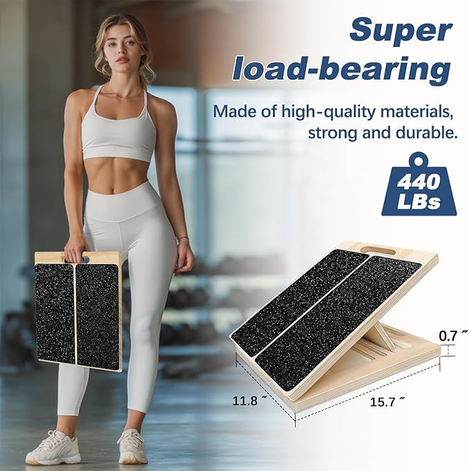 Adjustable Foot Incline Wooden Slant Board for Calf Stretching,440lb Capacity, Balance Velour Stretcher Ankle Stretch Knee Leg Boards Squats Wedge Exercise Pilates Fitness Portable Equipment (Black4)