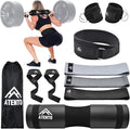ATENTO 10Pcs Barbell Pad Set with Weight Lifting Belt, Thick Cushion Hip Thrust Pad for Bench Press, Lunges, Workout, Leg Exercise, Squat Bar Pad for Relief Pressure from Neck & Shoulder for Smith machine & Olympic Bars, with 2 Gym Ankle Straps, Hip Re...